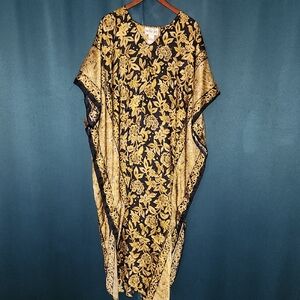 Winlar Gold Floral Maxi Caftan Dress - Black & Gold
